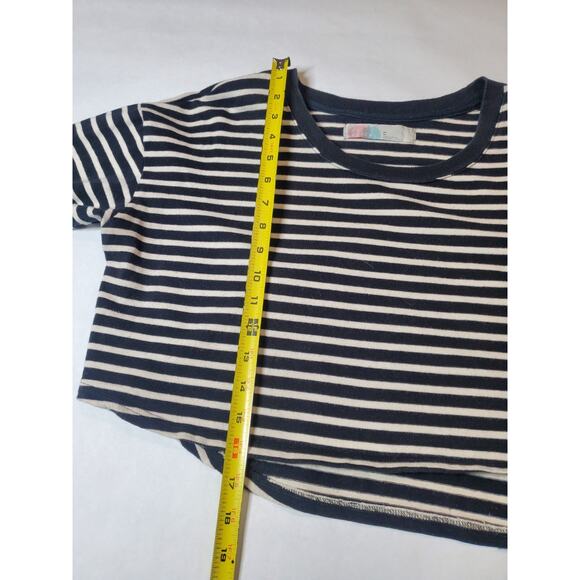 Free People Women’s Medium Black & White Striped Crop Top Long Sleeve Cotton - Picture 8 of 9